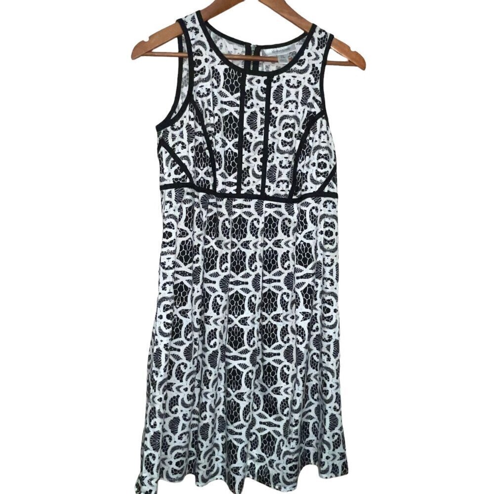 Motherhood Black White Lace Print Dress Women's Size Small Back Zip